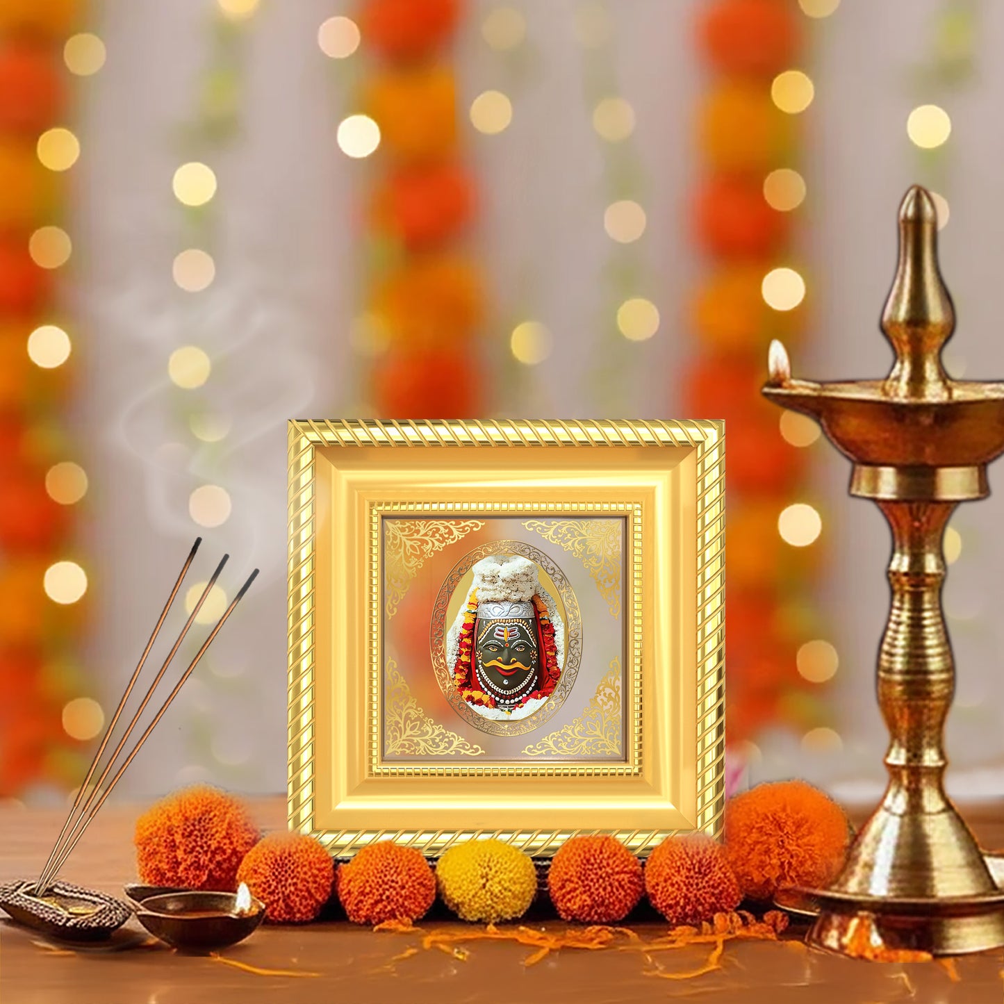 Mahakaleshwar | Divine Shiva Form Royal Tabletop Photo Frame in 24K Gold Plated Foil