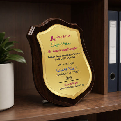 Diviniti Customized MDF Memento with Matter Printed on 24K Gold Plated Foil | Luxury Personalized Award | Premium Corporate Gift Plaque