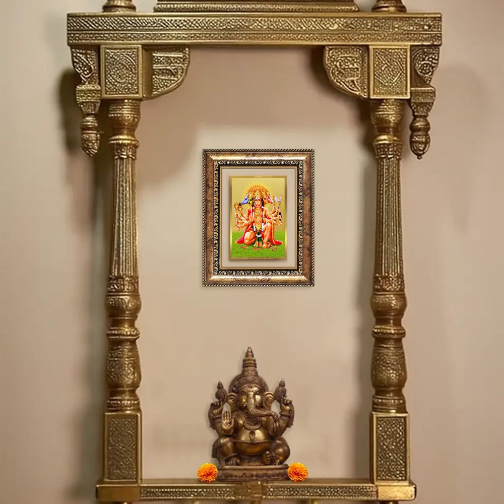 Diviniti 24K Gold Plated Panchmukhi Hanuman (Classic) Divine Wall and Table Top Frame for Home Mandir & Office Decor | Luxury Spiritual Gift
