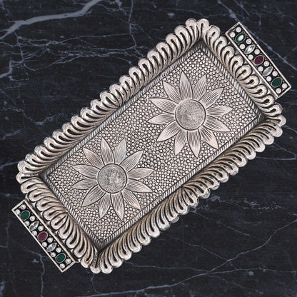 Pure Silver Serving Plate Vintage Dining Elegance, Handcrafted Tableware, Classic Silver Art (19.5x9 cm, 137g)