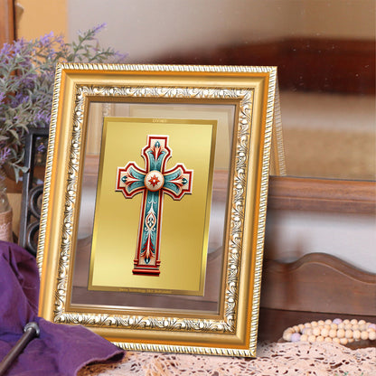 Diviniti 24K Gold Plated Holy Cross (Classic) Divine Wall and Table Top Frame for Home Mandir & Office Decor | Luxury Spiritual Gift