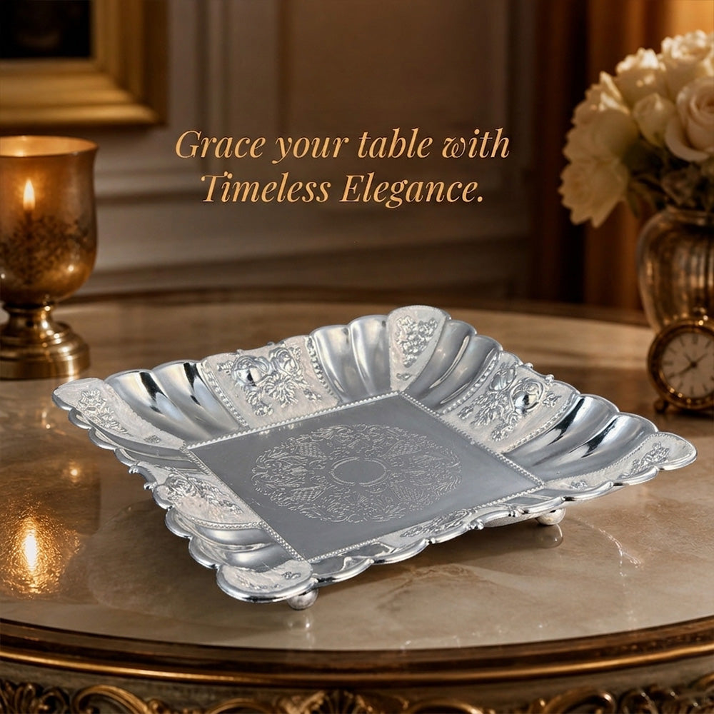Diviniti German Silver Decorative Platter with Luxury Gift Box