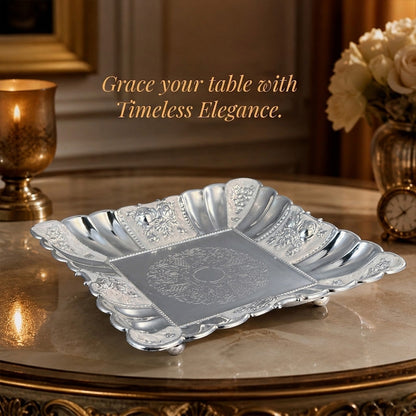 Diviniti German Silver Decorative Platter with Luxury Gift Box