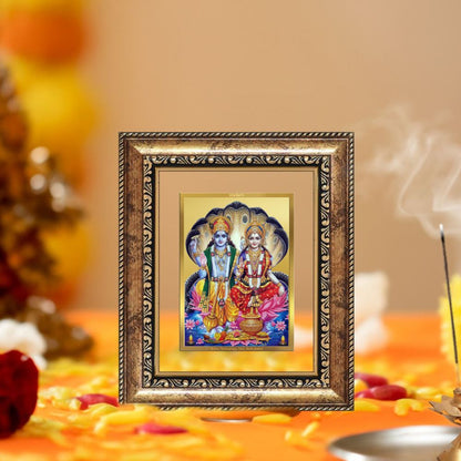 Diviniti 24K Gold Plated Vishnu Lakshmi Divine Table Top Frame for Home Mandir & Office Decor | Luxury Spiritual Gift