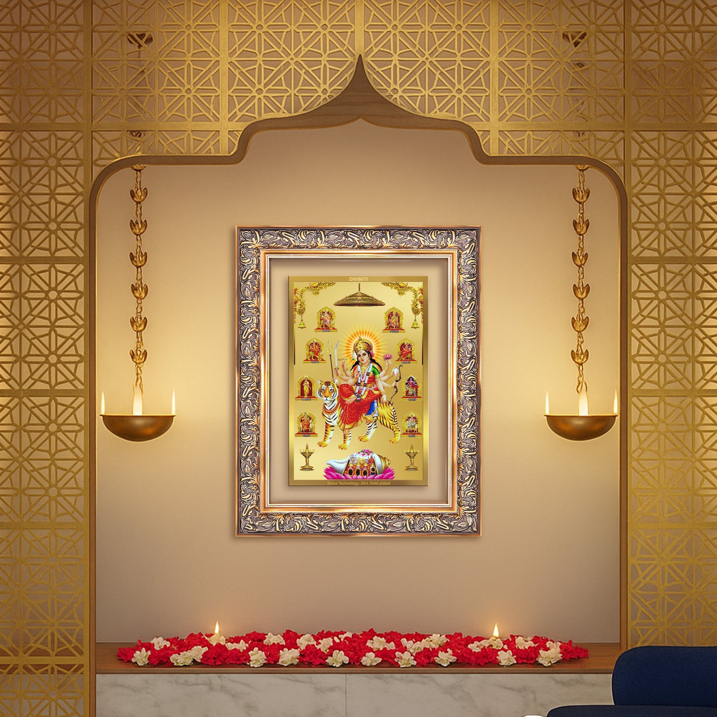 Durga Nav Durga | Goddess Durga in Her Nine Divine forms Wall Mount Photo Frame in 24K Gold Plated Foil