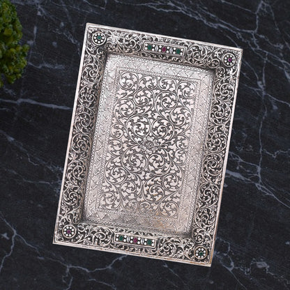 Pure Silver Serving Plate Vintage Dining Elegance, Handcrafted Tableware, Classic Silver Art (28x20 cm, 433g)
