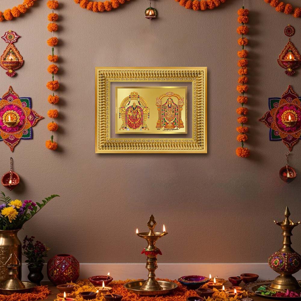 Diviniti 24K Gold Plated Padmavati And Balaji (Classic) Divine Wall Frame for Home Mandir & Office Decor | Luxury Spiritual Gift