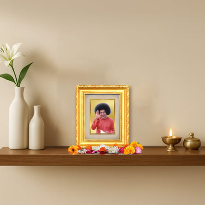 Diviniti 24K Gold Plated Satya Sai Baba |Divine Table Top Frame for Home Mandir & Office Decor | Luxury Spiritual Gift