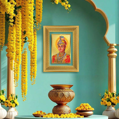 Diviniti 24K Gold Plated Guru Harkrishan Sahib Ji (Classic) Sacred Sikh Wall Frame for Home Decor & Office Ambiance | Premium Spiritual Gift