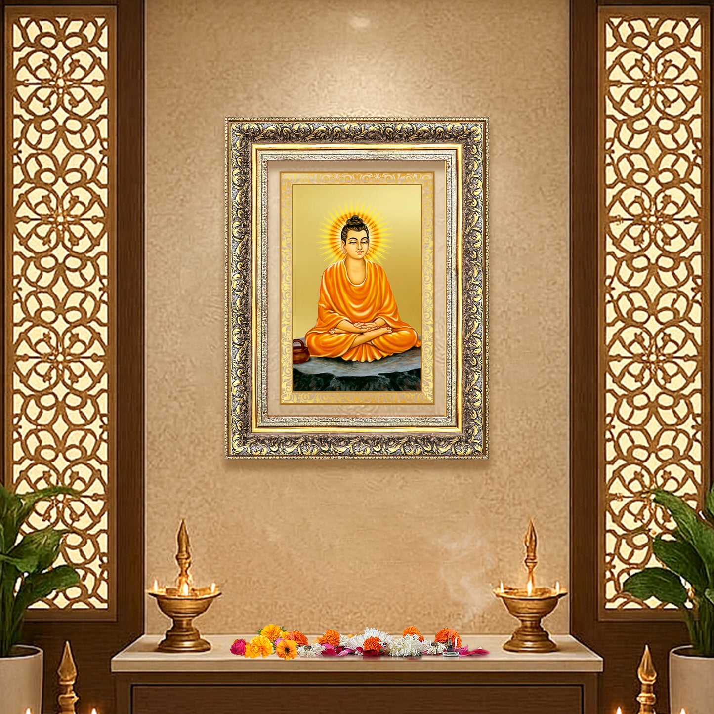 Diviniti 24K Gold Plated Buddha (Classic) Divine Wall Frame for Home Mandir & Office Decor | Luxury Spiritual Gift