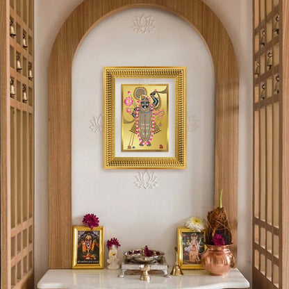 Diviniti 24K Gold Plated Shrinath Ji (Classic) Divine Wall Frame for Home Mandir & Office Decor | Luxury Spiritual Gift