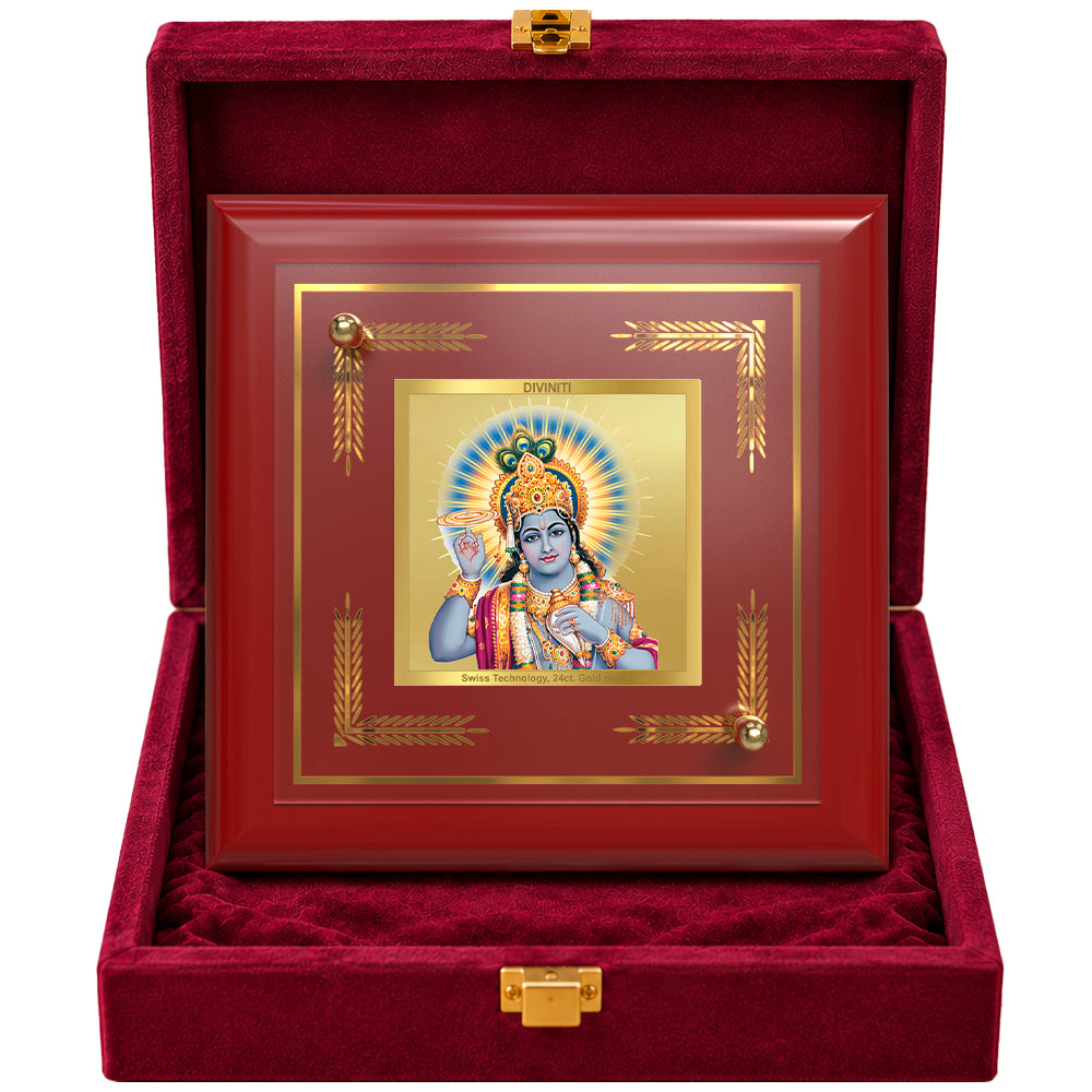 24K Gold-Plated Lord Vishnu MDF Frame | Premium Gift Box | 10x10 CM
