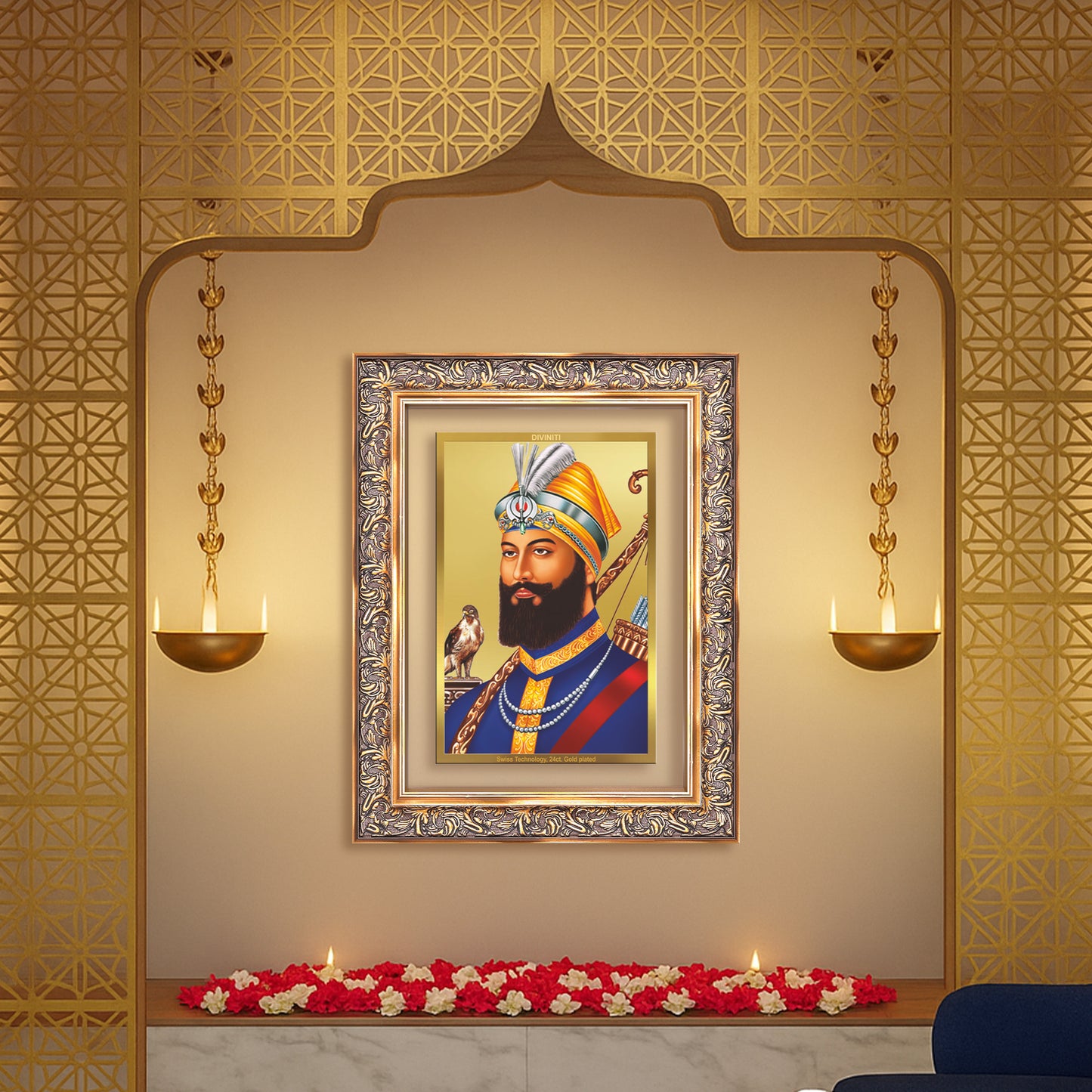 Guru Gobind Singh Ji | Divine Wall Mount Photo Frame in 24K Gold Plated Foil