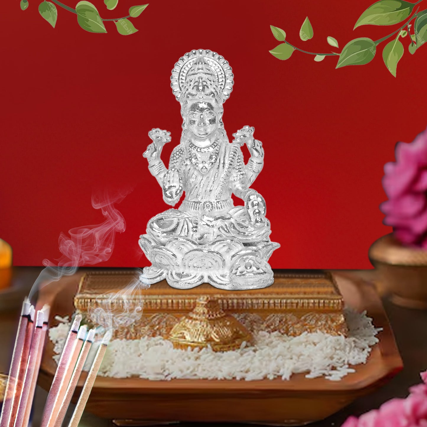 Diviniti 925 Pure Silver Laxmi Ji Idol Statue Divine Elegance Wealth and Prosperity for Home Office Décor, Tabletop, Puja Room Gift (7.5x11.8 CM, 118g)