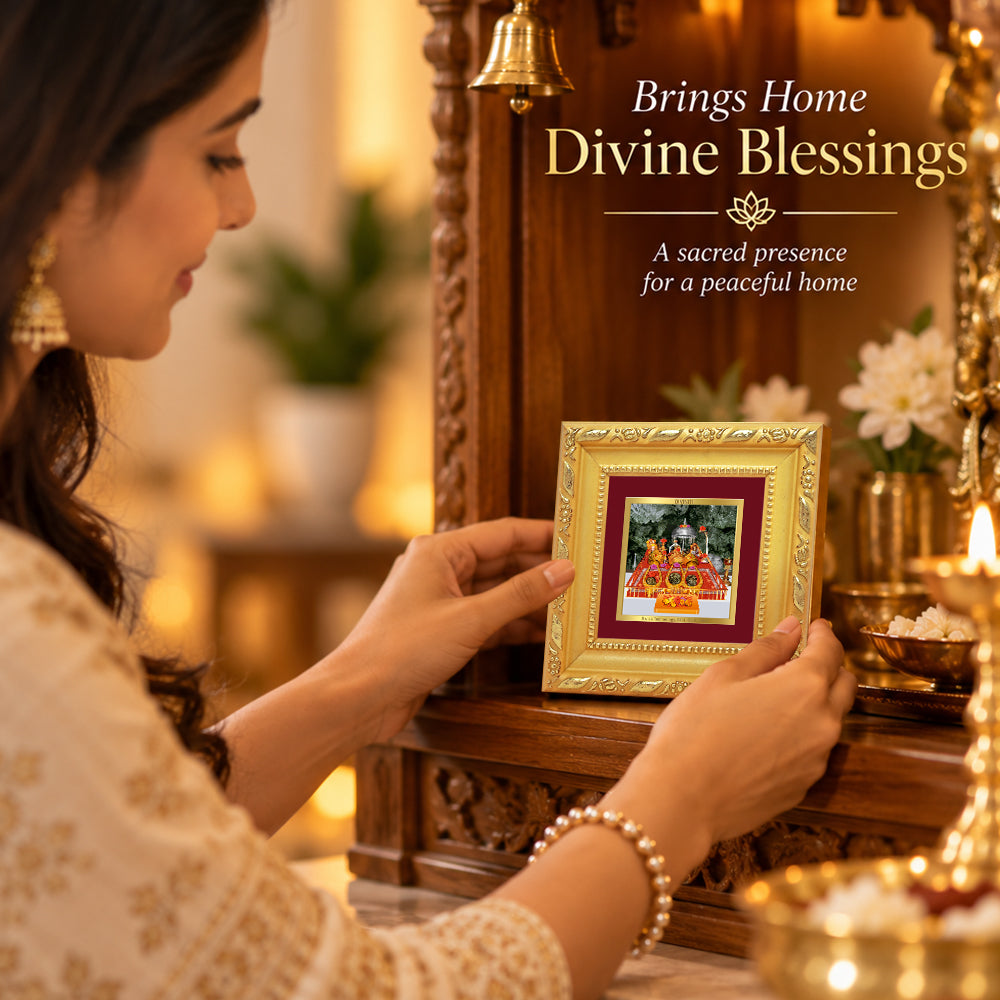 24K Gold-Plated Vaishno Devi Mata Ka Darbar Frame | Premium Gift Box | 10x10 CM