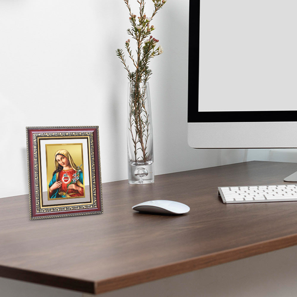 Diviniti 24K Gold Plated Mother Mary (Classic) Divine Wall and Table Top Frame for Home Mandir & Office Decor | Luxury Spiritual Gift