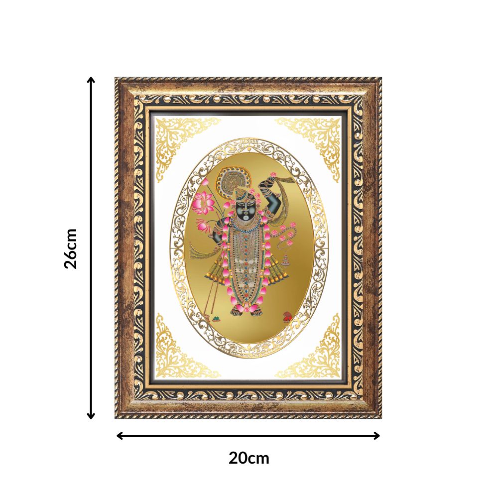 Shrinath Ji Divine Nathdwara Krishna Sacred Seva & Blessings Royal Tabletop Frame in 24K Gold Plated Foil