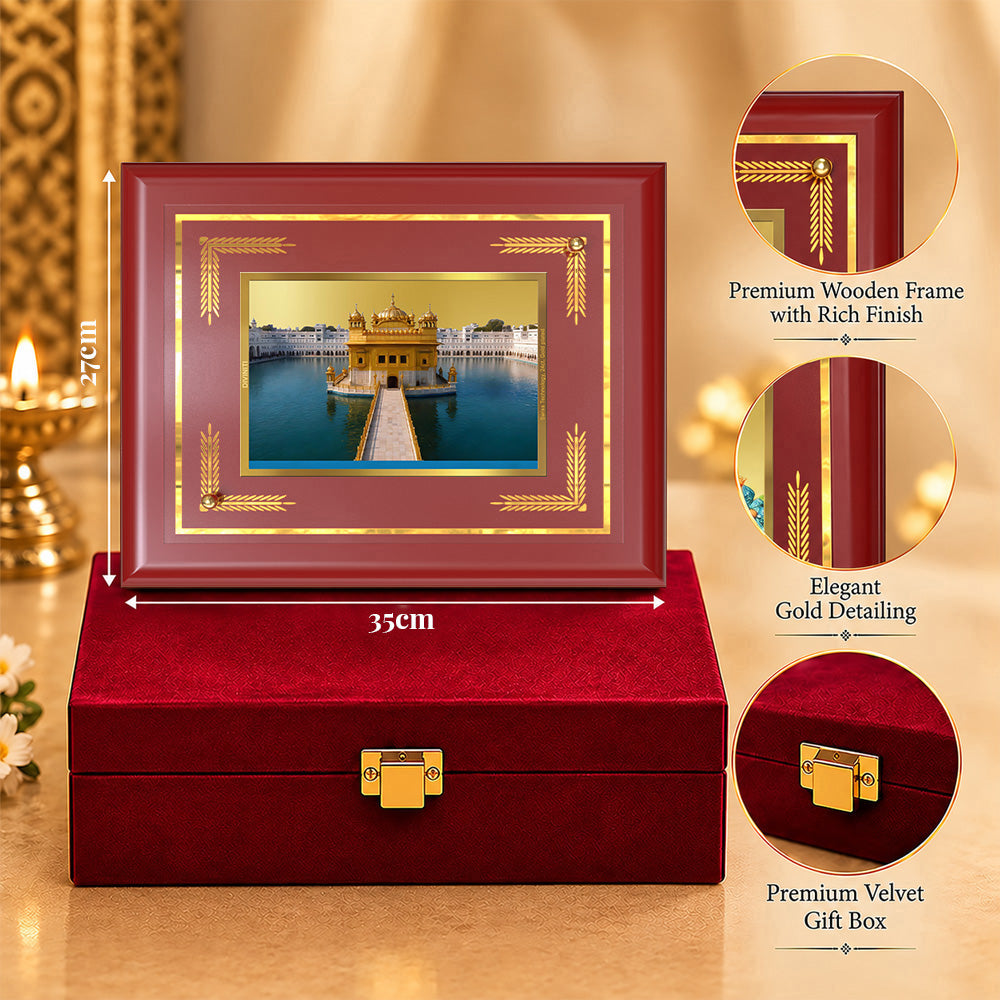 24K Gold-Plated Golden Temple MDF Frame | Premium Gift Box | 35x27 CM