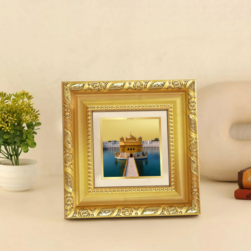 Diviniti Sachkhand Shri Darbar Sahib (Golden Temple) Tabletop Photo Frame in 24K Gold Plated Foil – Peace, Faith & Divine Harmony – DG103S1A (10x10 CM)