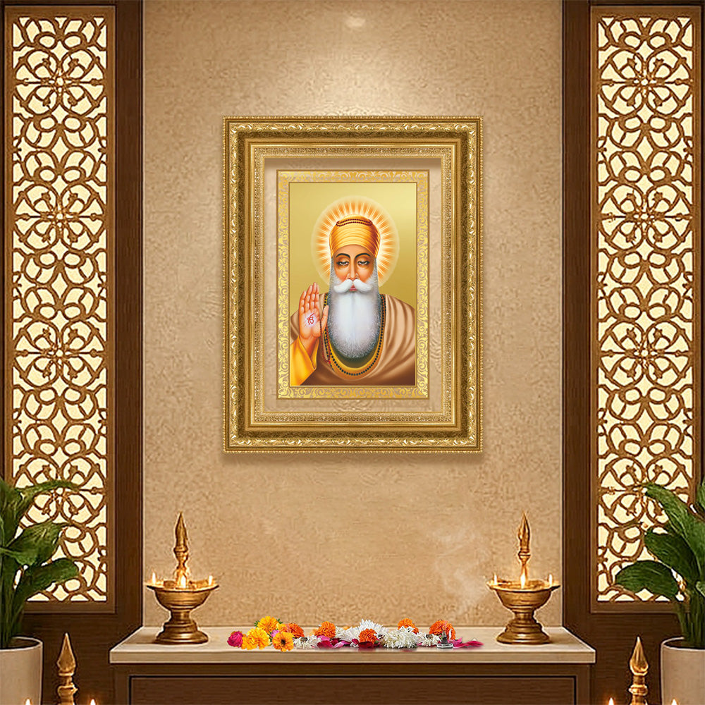 Diviniti 24K Gold Plated Guru Nanak Dev Ji (Classic) Sacred Sikh Wall Frame for Home Decor & Office Ambiance | Premium Spiritual Gift