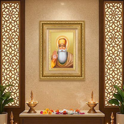 Diviniti 24K Gold Plated Guru Nanak Dev Ji (Classic) Sacred Sikh Wall Frame for Home Decor & Office Ambiance | Premium Spiritual Gift