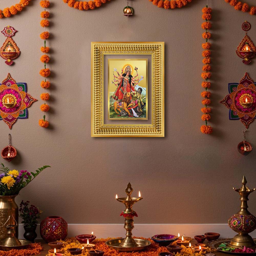 Diviniti 24K Gold Plated Durga - Mahishasura Mardini (Classic) Divine Wall Frame for Home Mandir & Office Decor | Luxury Spiritual Gift