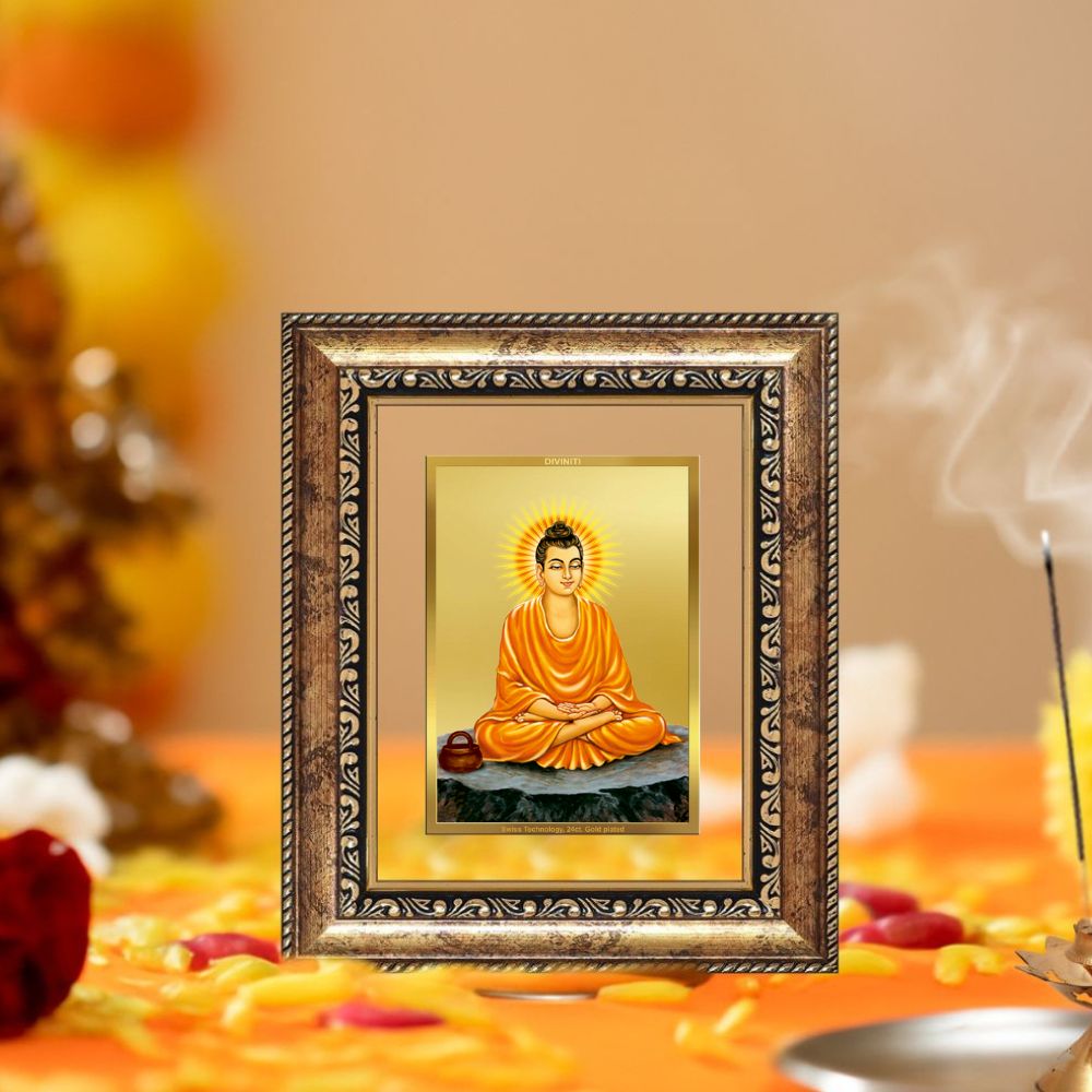 Diviniti 24K Gold Plated Buddha Divine Table Top Frame for Home Mandir & Office Decor | Luxury Spiritual Gift