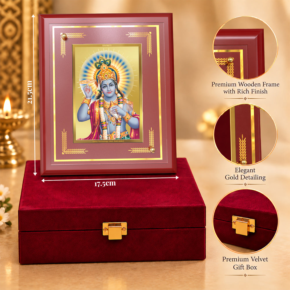 24K Gold-Plated Vishnu MDF Frame | Premium Gift Box | 10x10 CM