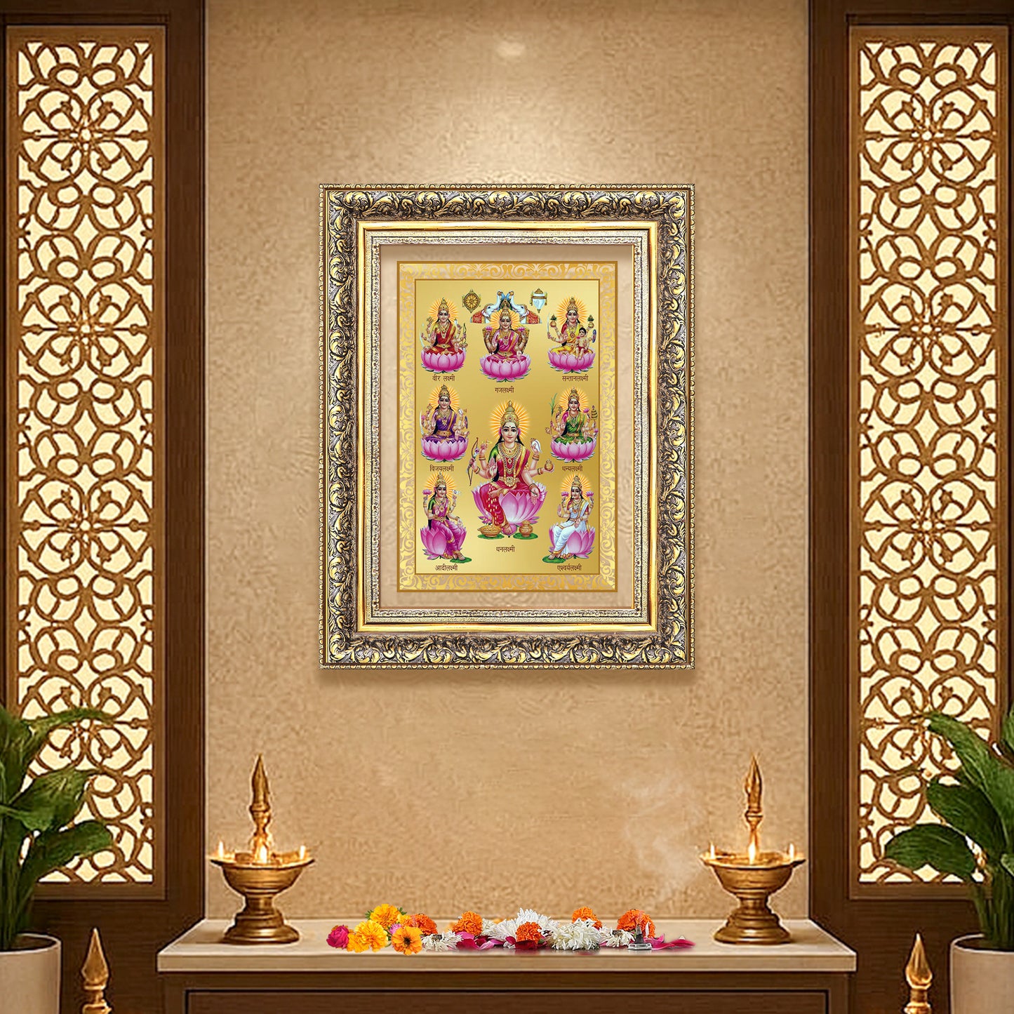 Diviniti 24K Gold Plated Ashtalakshmi Divine Wall Frame for Home Mandir & Office Decor | Luxury Spiritual Gift