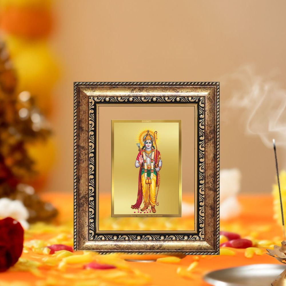 Diviniti 24K Gold Plated Ram Ji Divine Table Top Frame for Home Mandir & Office Decor | Luxury Spiritual Gift