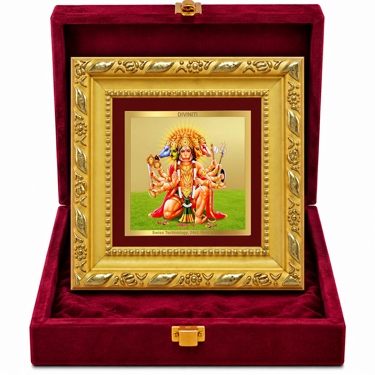 24K Gold-Plated Lord Panchmukhi Hanuman Frame | Premium Gift Box | 10x10 CM