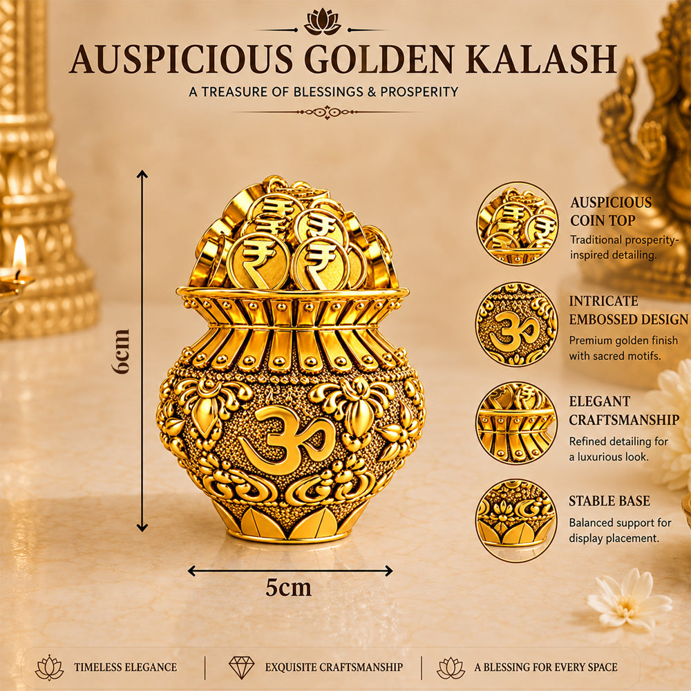 24K Gold-Plated Om Coin Kalash | Premium Gift Box | 6x5 CM