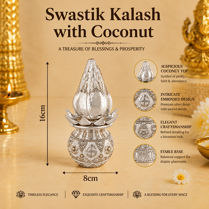 999 Silver-Plated Lakshmi Kalash with Coconut | Premium Gift Box | 16x8 CM