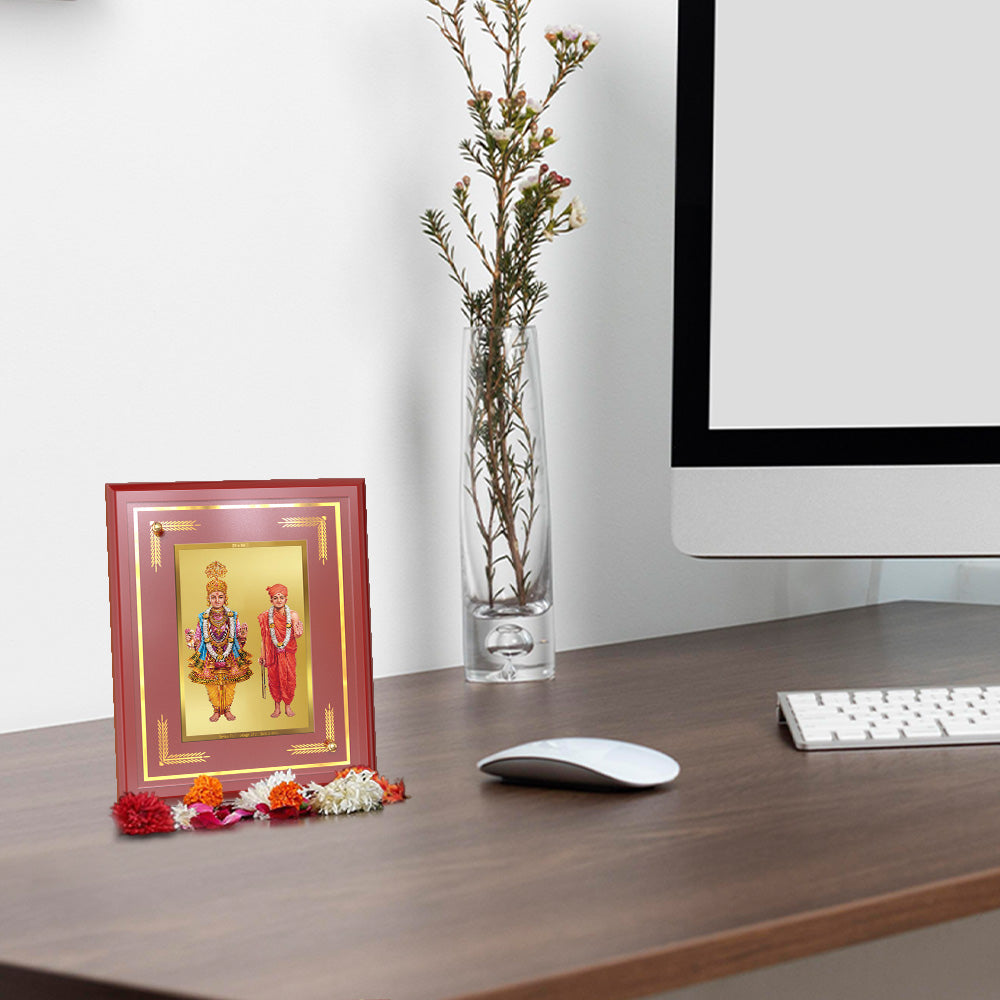 Diviniti 24K Gold Plated Swaminarayan Blessing Tabletop Photo Frame | Faith, Peace & Divine Grace