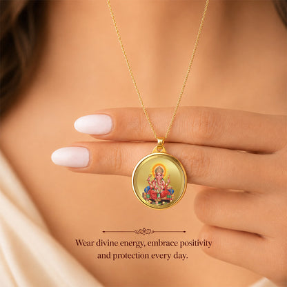 Diviniti 24K Double sided Gold Plated Pendant Ganesha & Yantra | 18MM Flip Coin
