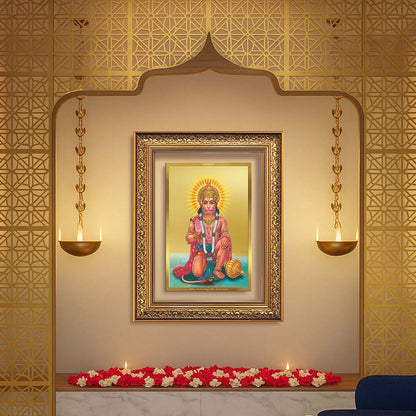 Diviniti 24K Gold Plated Ashirwad Hanuman (Classic) Divine Wall Frame for Home Mandir & Office Decor | Luxury Spiritual Gift