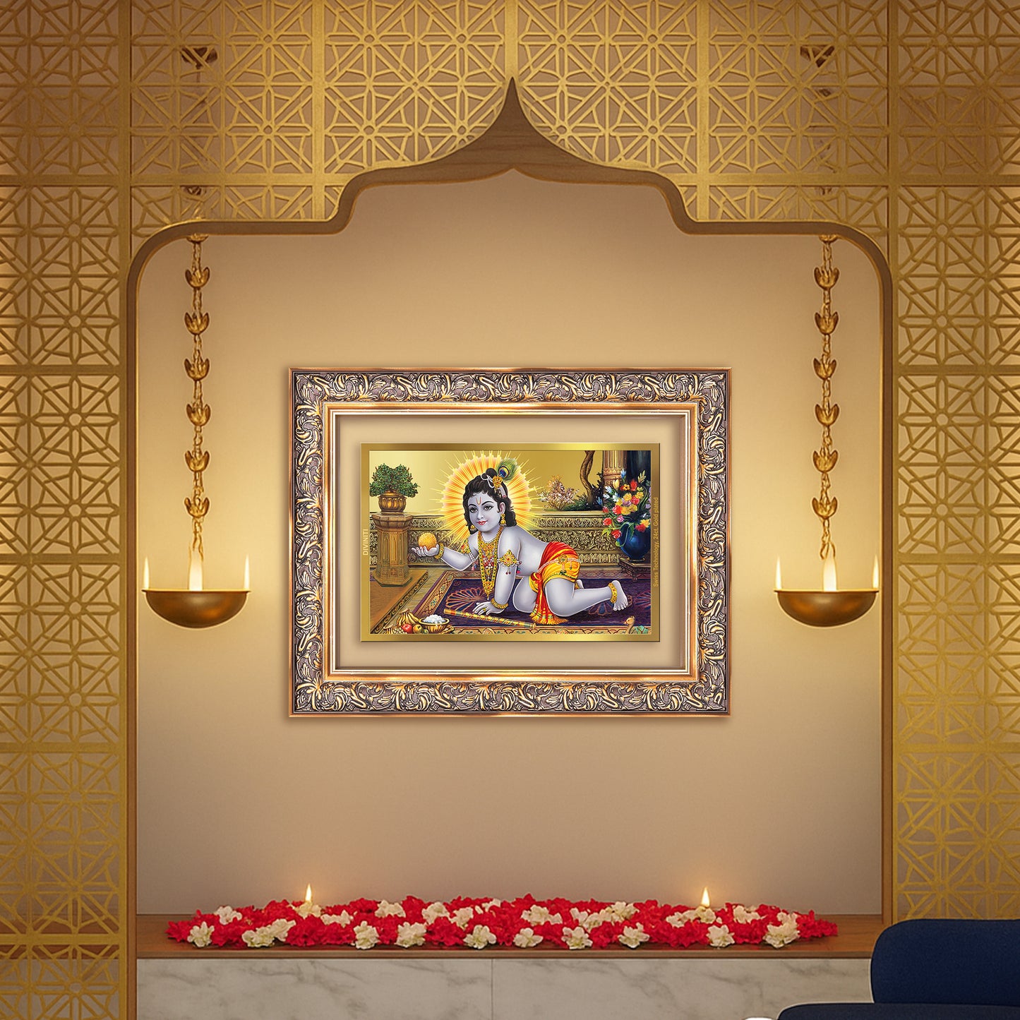 Diviniti 24K Gold Plated Laddu Gopal (Classic) Divine Wall Frame for Home Mandir & Office Decor | Luxury Spiritual Gift