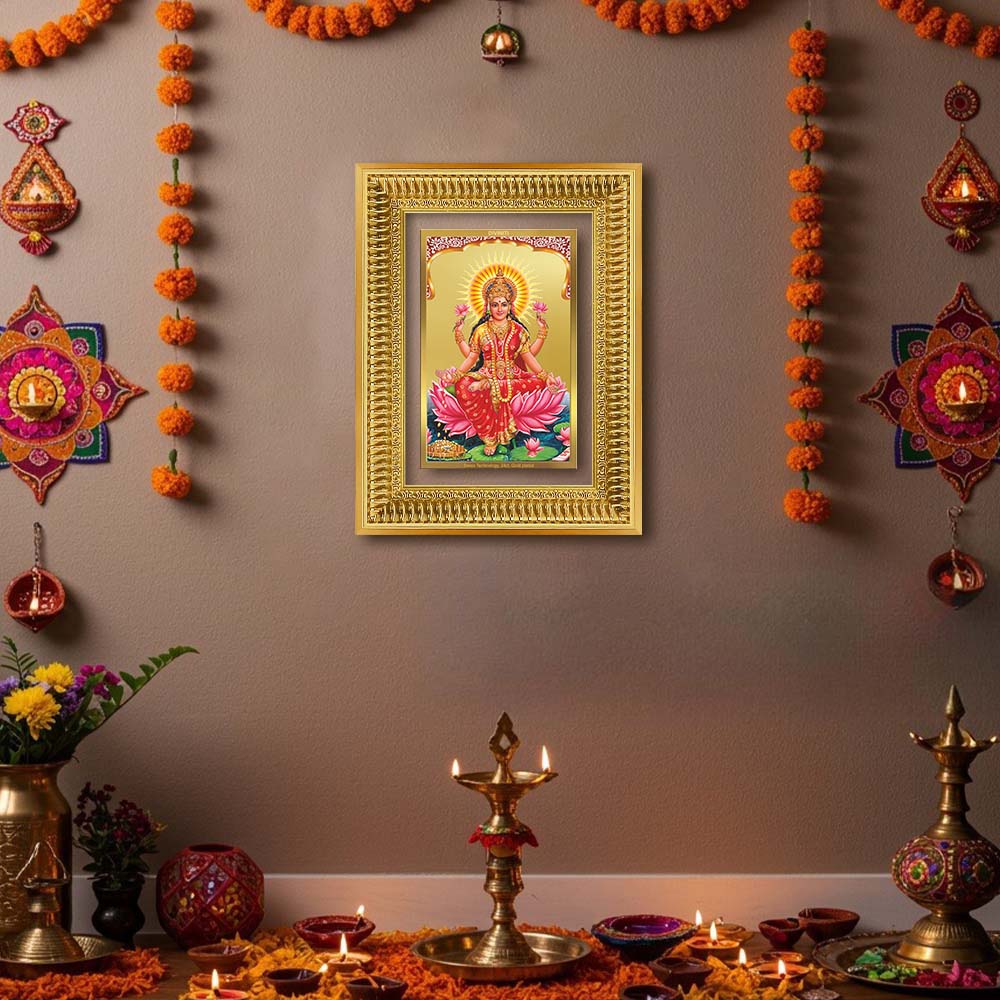 Diviniti 24K Gold Plated Lakshmi (Classic) Divine Wall Frame for Home Mandir & Office Decor | Luxury Spiritual Gift