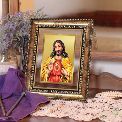 Diviniti 24K Gold Plated Jesus Christ (Classic) Divine Wall and Table Top Frame for Home Mandir & Office Decor | Luxury Spiritual Gift