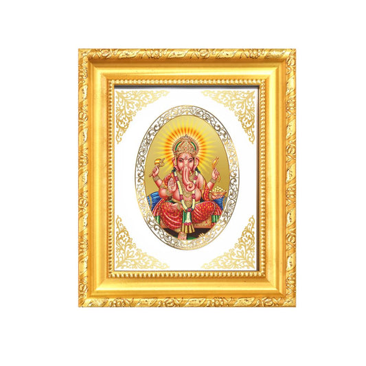 Lord Ganesha Divine Wisdom & Prosperity Sacred Royal Tabletop Frame in 24K Gold Plated Foil