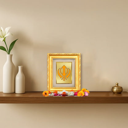 Diviniti 24K Gold Plated Khanda Sahib |Divine Table Top Frame for Home Mandir & Office Decor | Luxury Spiritual Gift