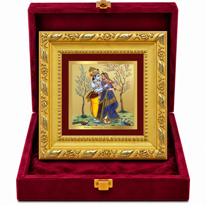 24K Gold-Plated Radha Krishna Frame | Premium Gift Box | 10x10 CM