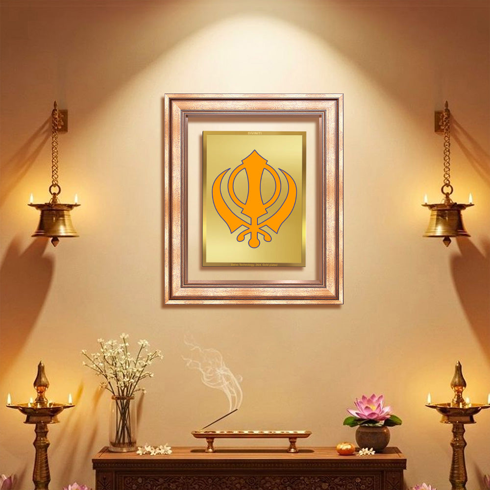 Diviniti 24K Gold Plated Khanda Sahib (Classic) Divine Wall Frame for Home Mandir & Office Decor | Luxury Spiritual Gift