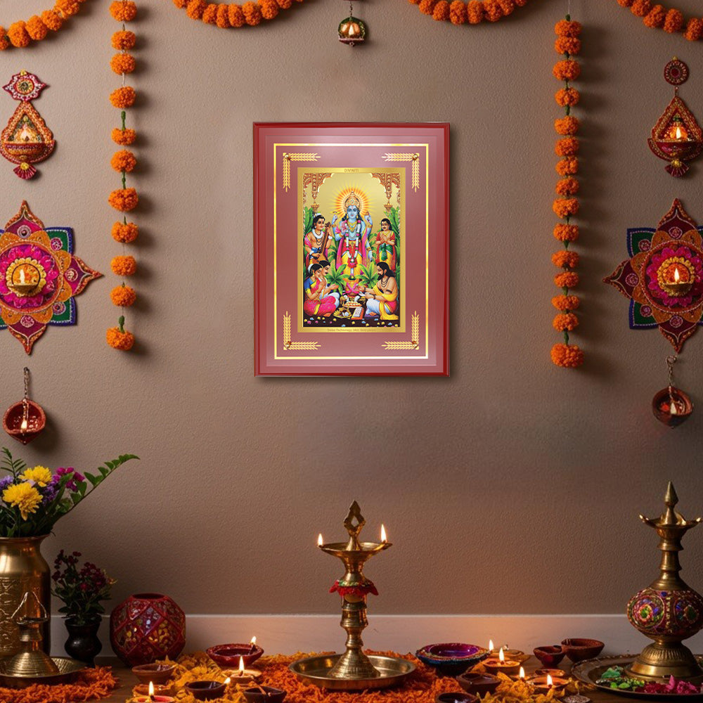 Diviniti Shree Satyanarayan Bhagwan Wall Photo Frame in 24K Gold Plated Foil – Truth, Prosperity & Divine Blessings