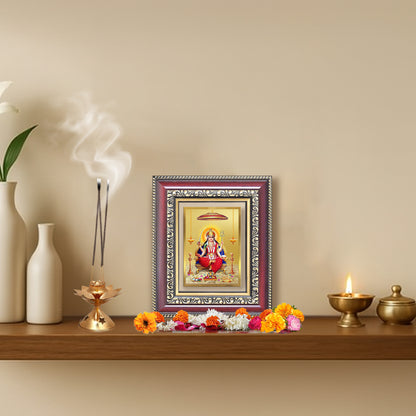 Diviniti 24K Gold Plated Santoshi Mata (Classic) Divine Table Top Frame for Home Mandir & Office Decor | Luxury Spiritual Gift