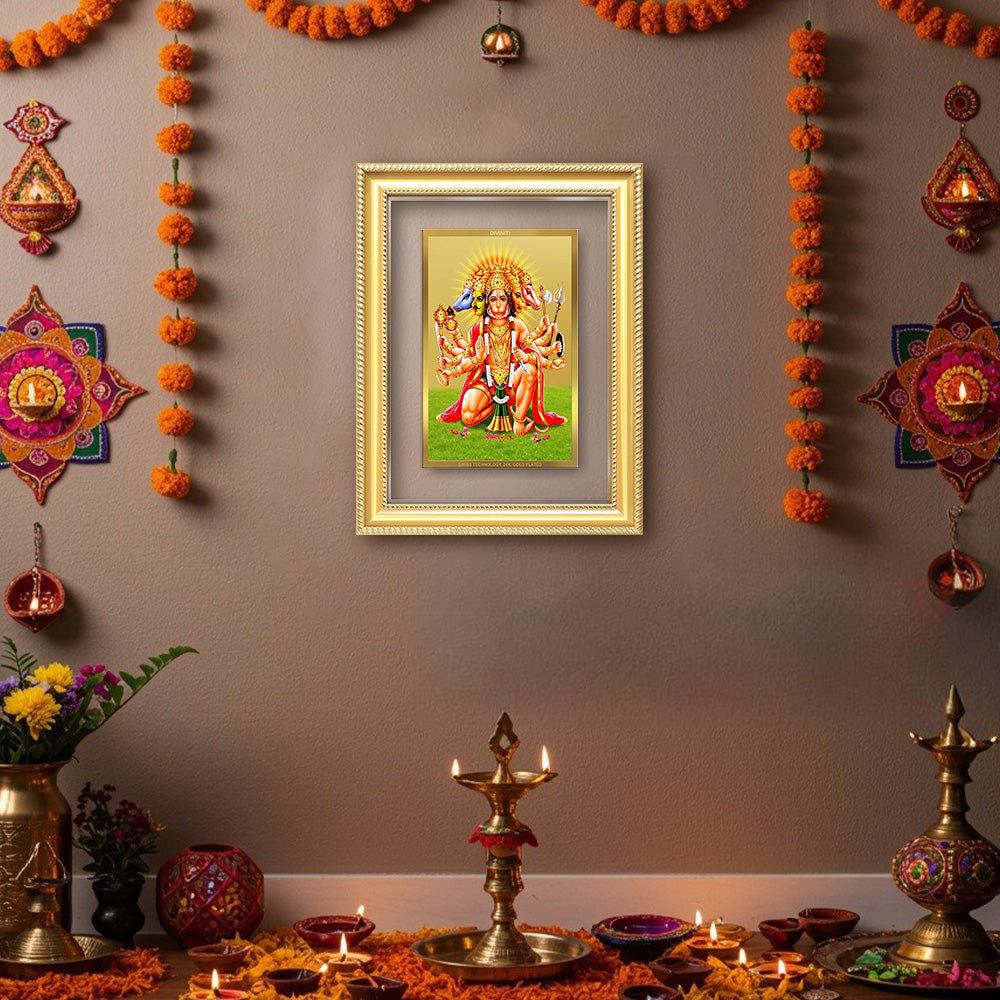 Diviniti 24K Gold Plated Panchmukhi Hanuman (Classic) Divine Wall Frame for Home Mandir & Office Decor | Luxury Spiritual Gift
