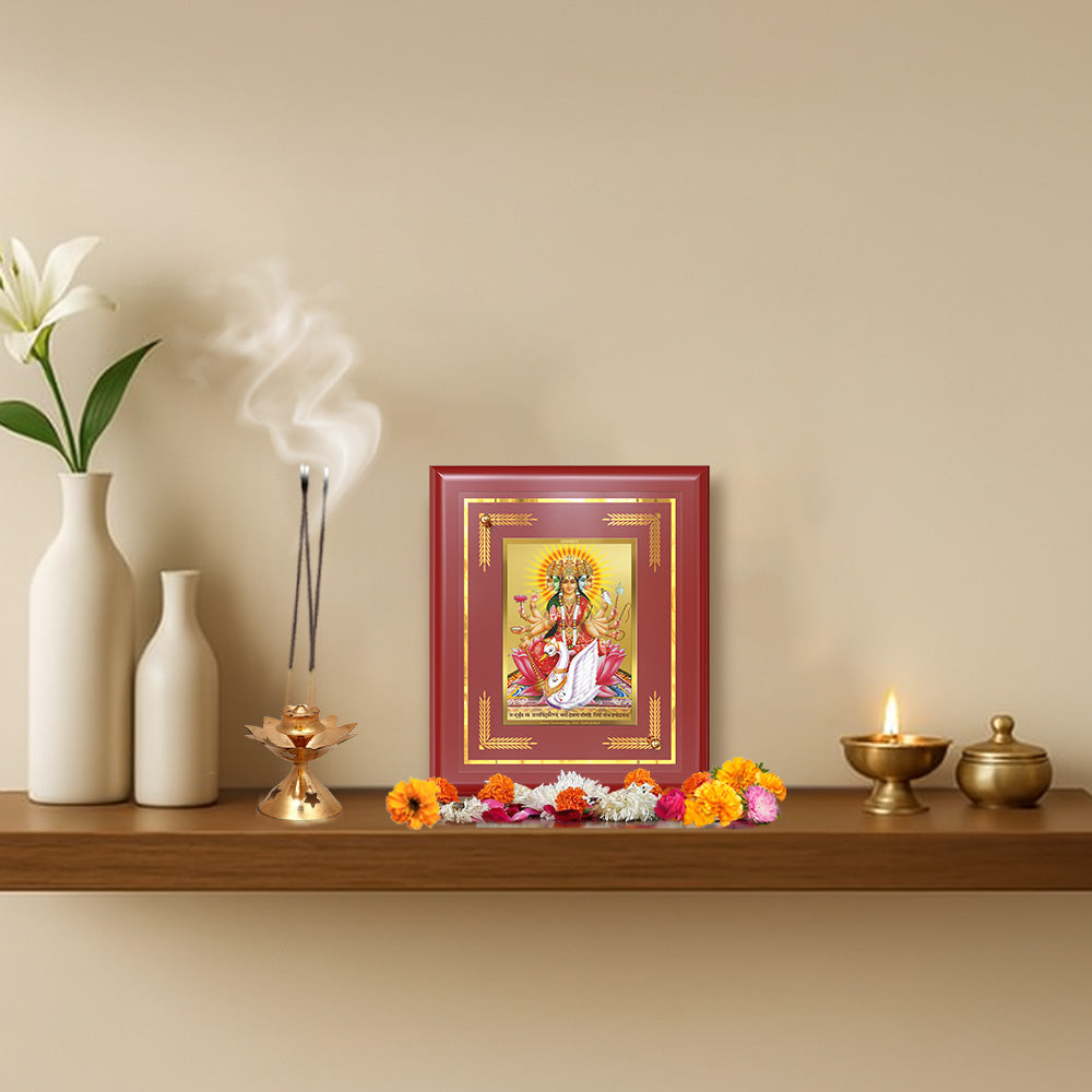 Diviniti 24K Gold Plated Gayatri Maa Wall & Tabletop Photo Frame | Wisdom, Protection & Divine Blessings
