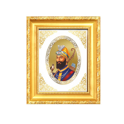 Guru Gobind Singh Ji Divine Sikh Guru Warrior Sacred Royal Tabletop Frame in 24K Gold Plated Foil