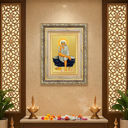 Diviniti 24K Gold Plated Sai Baba (Classic) Divine Wall Frame for Home Mandir & Office Decor | Luxury Spiritual Gift