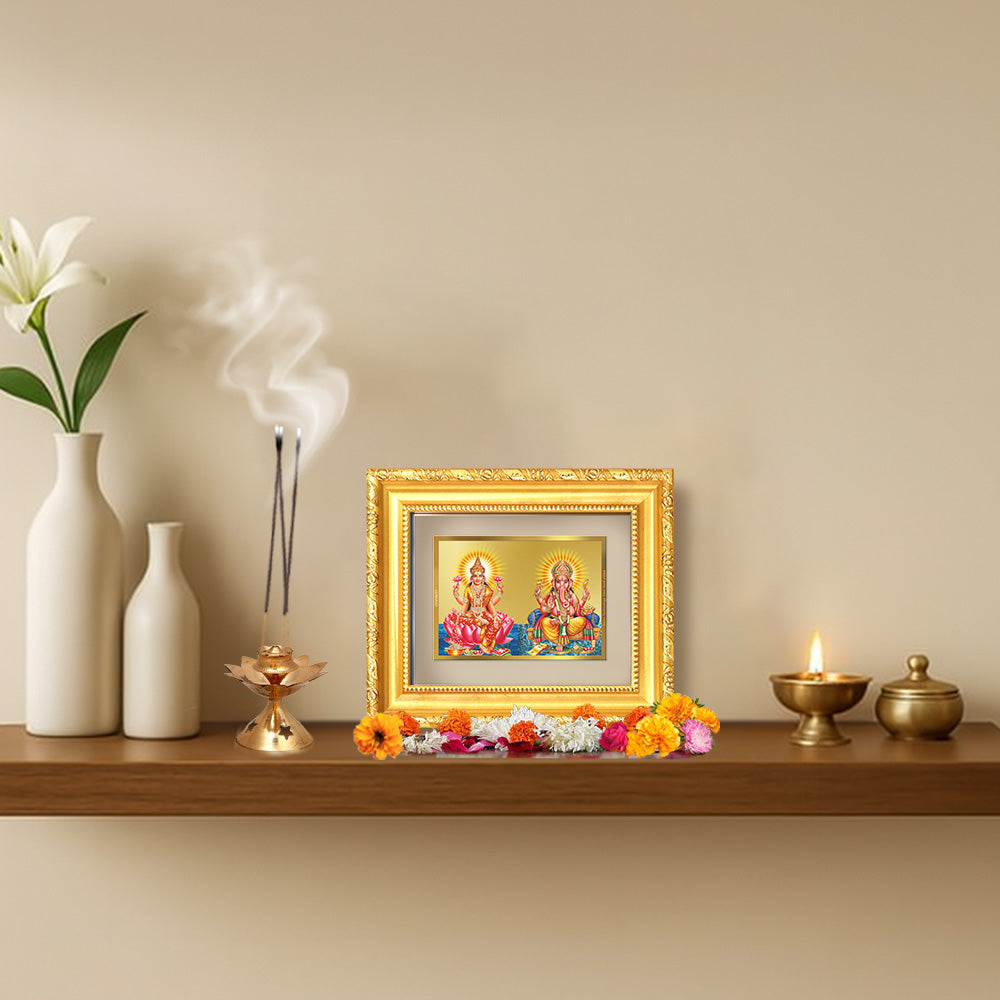 Diviniti 24K Gold Plated Lakshmi Ganesha |Divine Table Top Frame for Home Mandir & Office Decor | Luxury Spiritual Gift